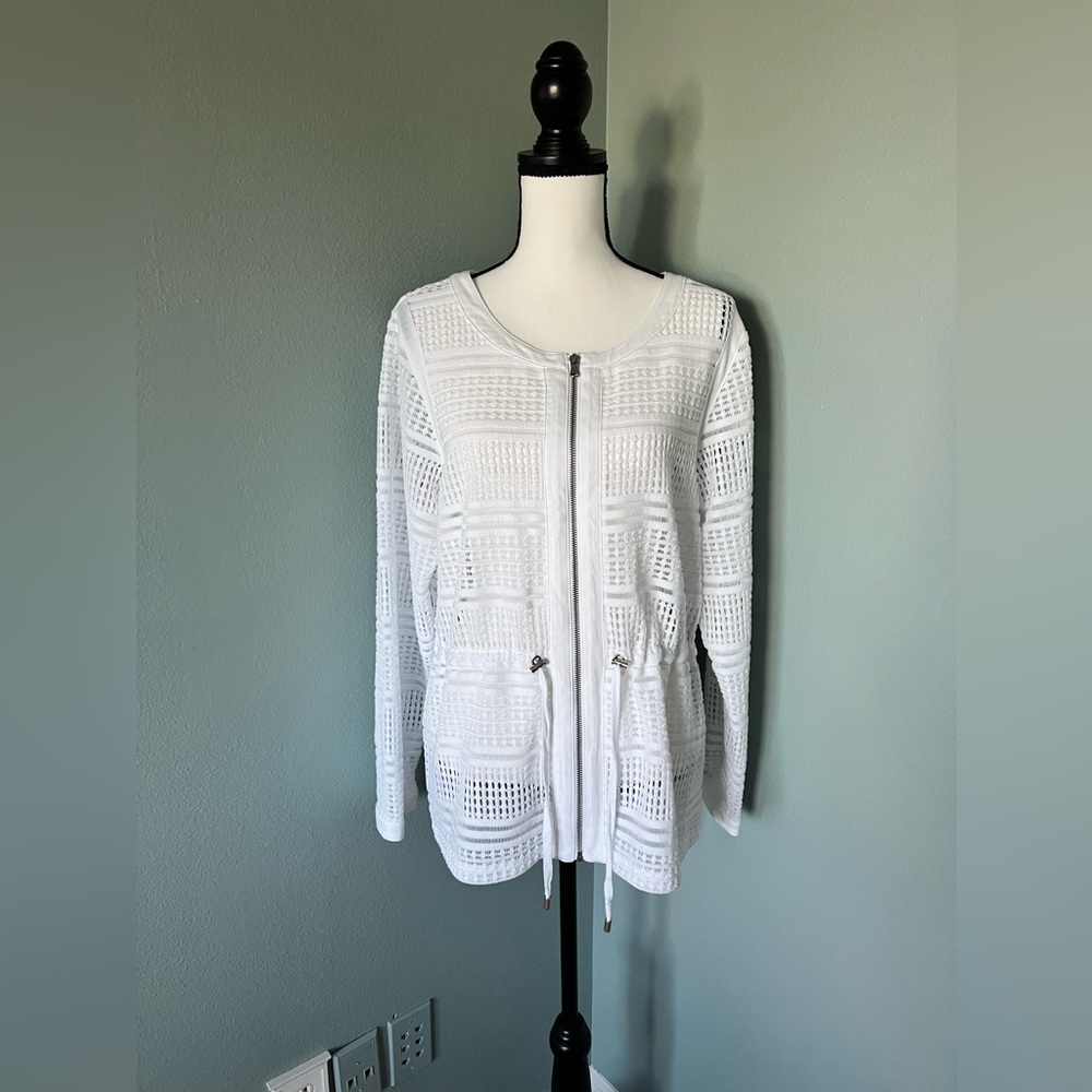christopher and banks women’s white crocheted jacket size xl
